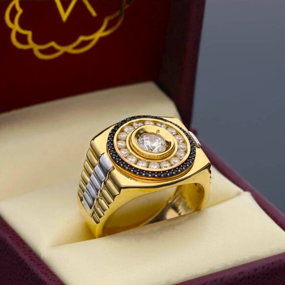 Two Tone 1.50 Ctw. Rolx. President Style, Clear and Black Diamond Ring - Picture 4 of 5